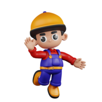 3d Character Mechanic Happy Pose. 3d render isolated on transparent backdrop. png