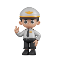 3d Character Pilot Giving Advise Pose. 3d render isolated on transparent backdrop. png