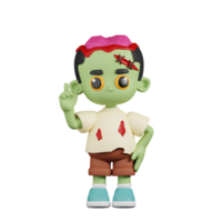 3d personnage zombi montrer du doigt en haut pose. 3d rendre isolé sur transparent toile de fond. png