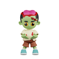 3d Character Zombie Holding Something Pose. 3d render isolated on transparent backdrop. png