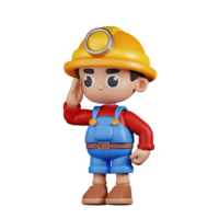 3d Character Miner Giving Salute Pose. 3d render isolated on transparent backdrop. png