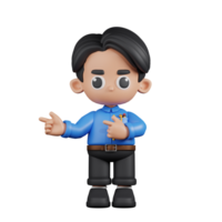 3d Character Teacher Pointing Fingers In Direction Pose. 3d render isolated on transparent backdrop. png