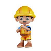 3d personagem construtor pronto para luta pose. 3d render isolado em transparente pano de fundo. png