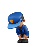 3d Character Policeman Taking A Break Pose. 3d render isolated on transparent backdrop. png