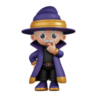 3d Character Wizard Curious Pose. 3d render isolated on transparent backdrop. png