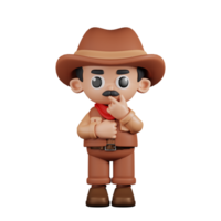 3d Character Cowboy Curious Poses. 3d render isolated on transparent backdrop. png