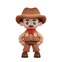 3d Character Cowboy Hero Stance Pose. 3d render isolated on transparent backdrop. png