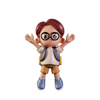 3d Character Student Jumping Poses. 3d render isolated on transparent backdrop. png