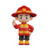 3d Character Firefighter Showing Peace Sign Pose. 3d render isolated on transparent backdrop. png