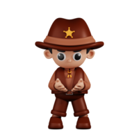 3d Character Sheriff Holding Something Pose. 3d render isolated on transparent backdrop. png