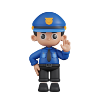 3d Character Policeman Hands Up Pose. 3d render isolated on transparent backdrop. png