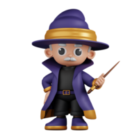 3d Character Wizard Pointing Next Pose. 3d render isolated on transparent backdrop. png