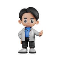 3d Character Doctor Pointing Next Pose. 3d render isolated on transparent backdrop. png