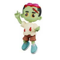 3d Character Zombie Happy Jumping Poses. 3d render isolated on transparent backdrop. png