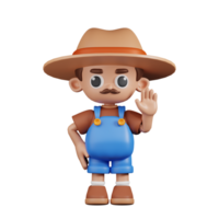 3d Charakter Farmer Hände oben Pose. 3d machen isoliert auf transparent Hintergrund. png