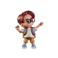 3d personagem aluna olhando vitorioso pose. 3d render isolado em transparente pano de fundo. png