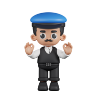 3d personaje conductor dando Okay mano gesto pose. 3d hacer aislado en transparente fondo. png