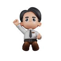 3d Character Businessman Jumping In The Air Pose. 3d render isolated on transparent backdrop. png