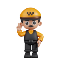 3d Character Taxi Driver Pointing Up Pose. 3d render isolated on transparent backdrop. png