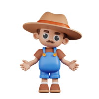 3d Character Farmer Doing The No Idea Pose. 3d render isolated on transparent backdrop. png