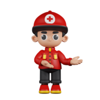 3d Character Paramedic Pointing To Something Pose. 3d render isolated on transparent backdrop. png