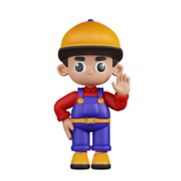 3d Character Mechanic Hands Up Pose. 3d render isolated on transparent backdrop. png