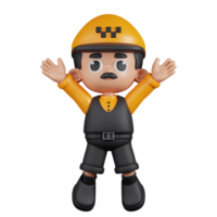 3d Character Taxi Driver Jumping Celebration Pose. 3d render isolated on transparent backdrop. png