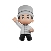 3d Character Chef Jumping In The Air Pose. 3d render isolated on transparent backdrop. png