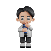 3d Character Doctor Curious Pose Pose. 3d render isolated on transparent backdrop. png