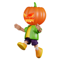 3d Character Pumpkin Jumping Pose. 3d render isolated on transparent backdrop. png