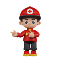 3d Character Paramedic Pointing Fingers In Direction Pose. 3d render isolated on transparent backdrop. png