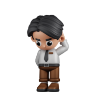 3d Character Businessman Worry Pose. 3d render isolated on transparent backdrop. png