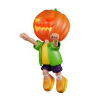 3d Character Pumpkin Superhero Pose. 3d render isolated on transparent backdrop. png