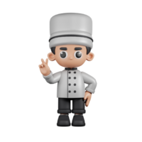 3d Character Chef Showing Peace Sign Pose. 3d render isolated on transparent backdrop. png
