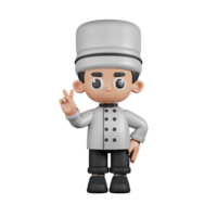 3d personnage chef montrant paix signe pose. 3d rendre isolé sur transparent toile de fond. png