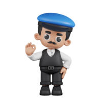 3d Character Driver Giving Ok Sign Pose. 3d render isolated on transparent backdrop. png