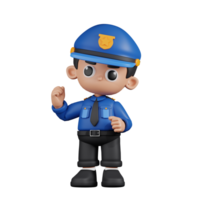 3d Character Policeman Congratulation Pose. 3d render isolated on transparent backdrop. png