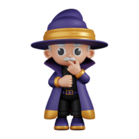 3d Character Wizard Curious Pose Pose. 3d render isolated on transparent backdrop. png