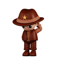 3d Character Sheriff Worry Pose. 3d render isolated on transparent backdrop. png