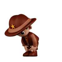 3d Character Sheriff Taking A Break Pose. 3d render isolated on transparent backdrop. png