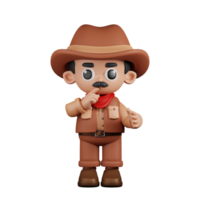 3d Character Cowboy Quiet Pose. 3d render isolated on transparent backdrop. png