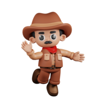 3d Character Cowboy Happy Pose. 3d render isolated on transparent backdrop. png