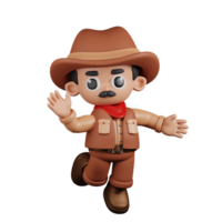 3d Character Cowboy Happy Pose. 3d render isolated on transparent backdrop. png