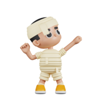 3d Character Mummy Looking Victorious Pose. 3d render isolated on transparent backdrop. png