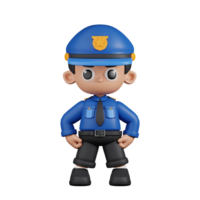 3d Character Policeman Hero Stance Pose. 3d render isolated on transparent backdrop. png