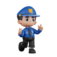 3d Character Policeman Feeling Happy Pose. 3d render isolated on transparent backdrop. png