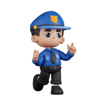 3d personagem policial sentindo-me feliz pose. 3d render isolado em transparente pano de fundo. png