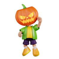 3d Character Pumpkin Congrats Pose. 3d render isolated on transparent backdrop. png