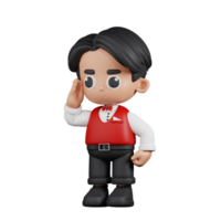 3d Character Waitress Giving Salute Pose. 3d render isolated on transparent backdrop. png