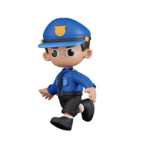 3d Character Policeman Running Pose. 3d render isolated on transparent backdrop. png